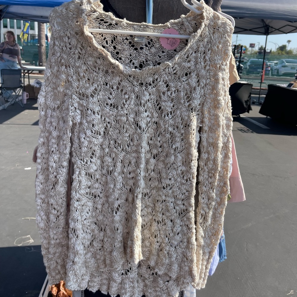 Lucky Brand Cream Knit Crochet Top